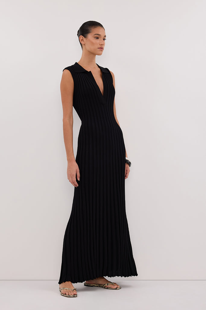 HAL BLACK SLEEVELESS KNIT MIDI DRESS