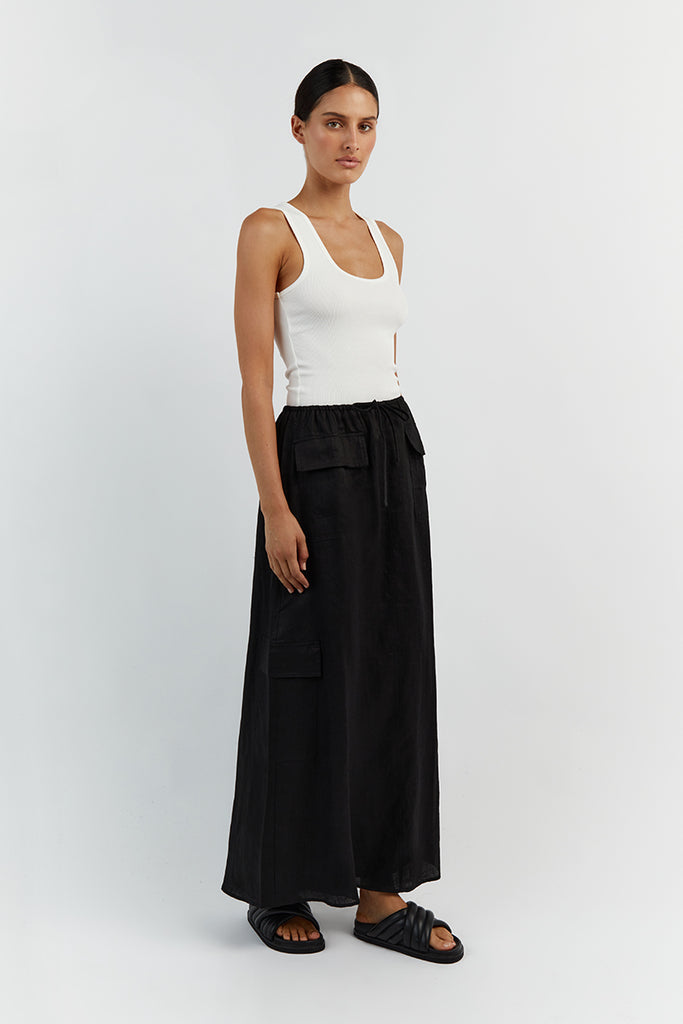 ISLA BLACK LINEN CARGO MAXI SKIRT | Dissh