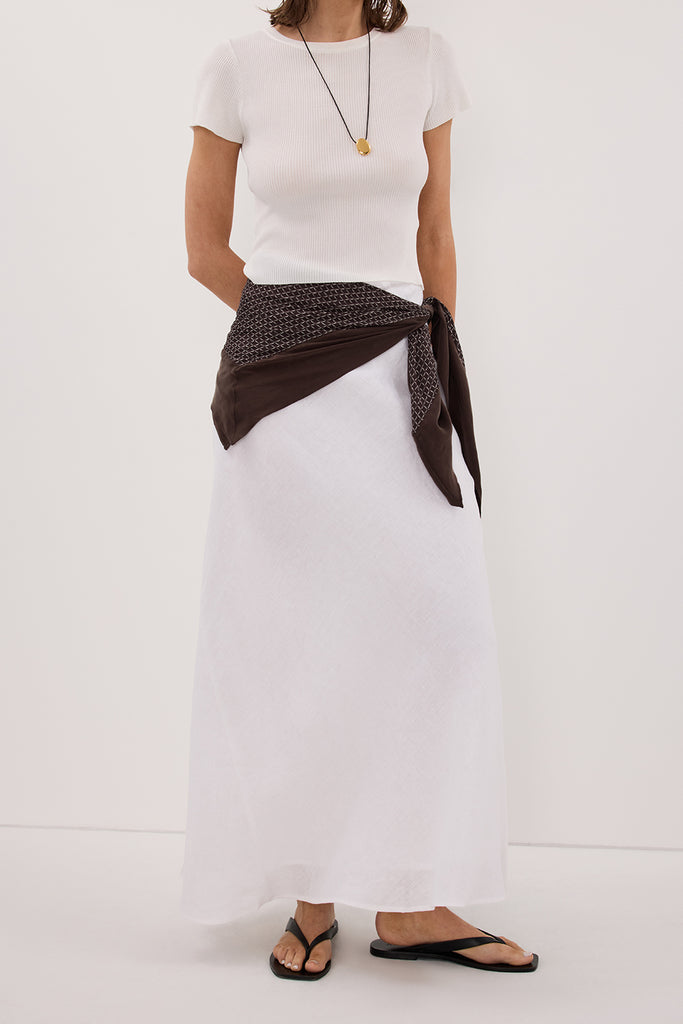 SYRAH WHITE LINEN MIDI SKIRT