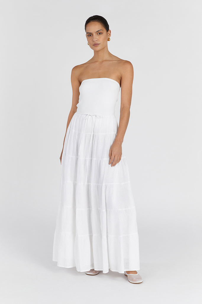 White linen tiered skirt sale