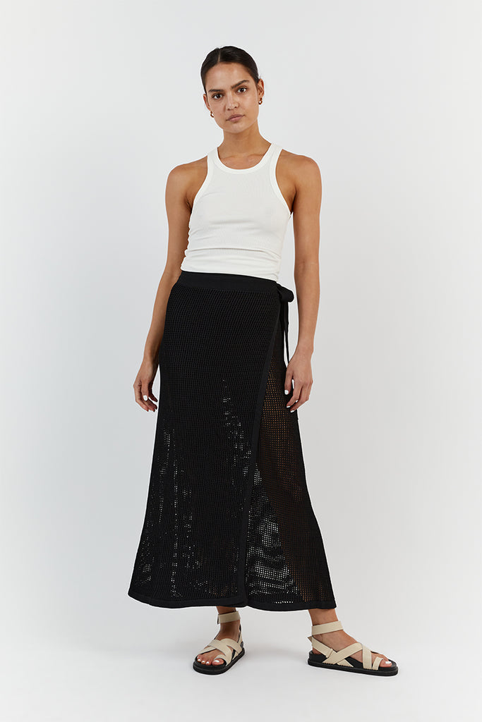 OPHELIA BLACK CROCHET WRAP SKIRT Dissh
