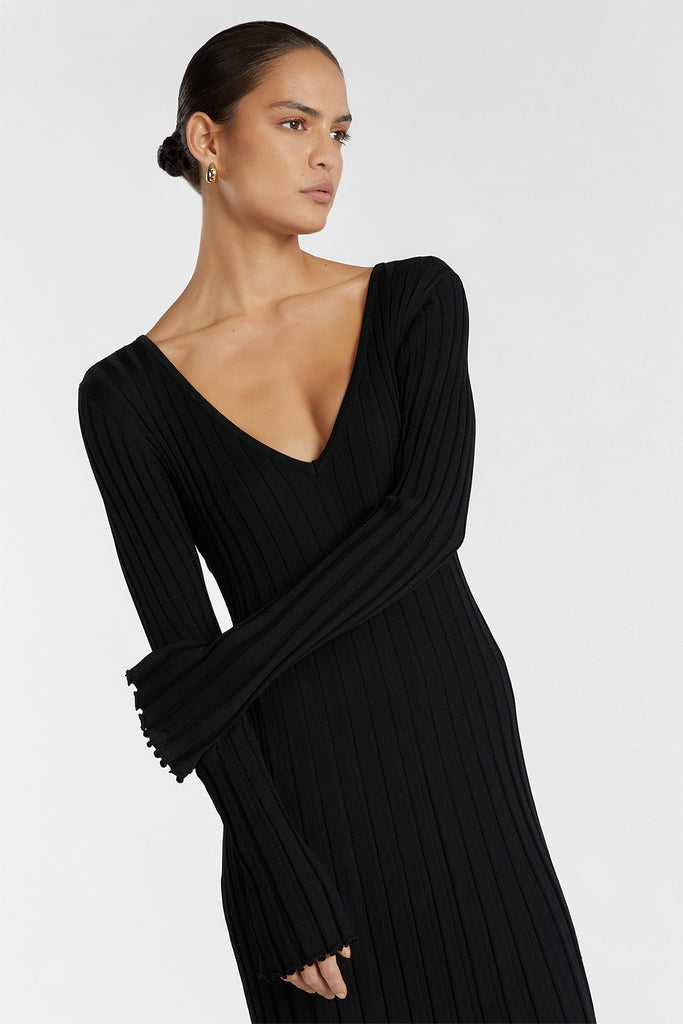 Sleeve Midi Dress Black Knit Dress Long Sleeve Miss Shop Eco Blend