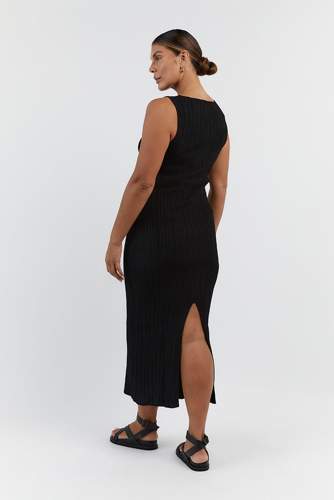 SIENNA BLACK KNIT MIDI DRESS Dissh