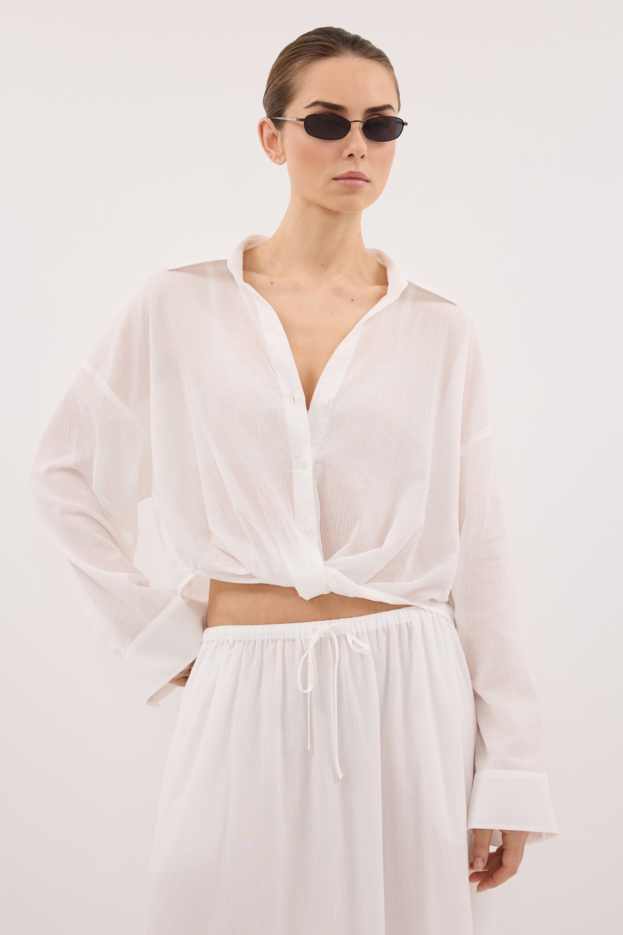 ELISA WHITE SHEER CRINKLE SHIRT