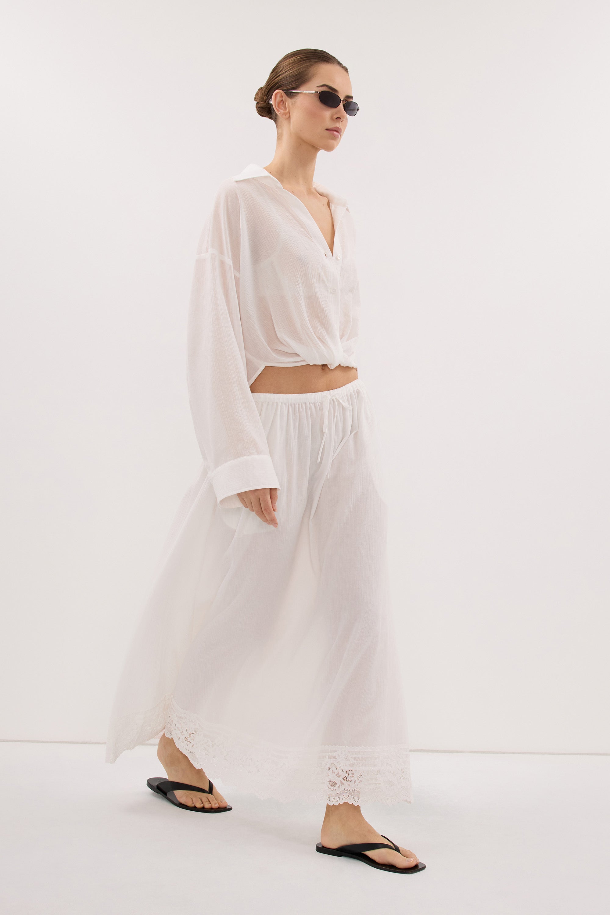 ELISA WHITE SHEER CRINKLE SHIRT
