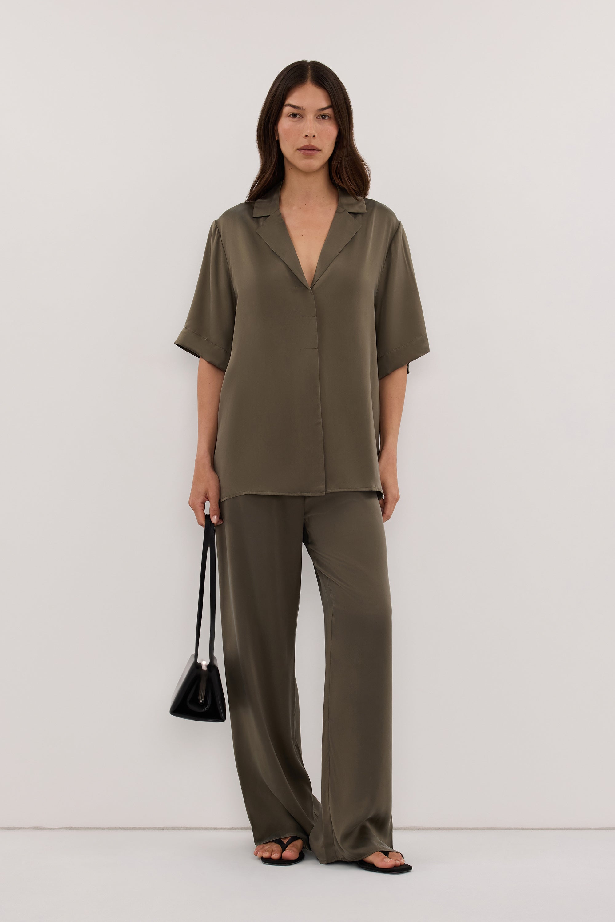 MICAH OLIVE SILK SHIRT