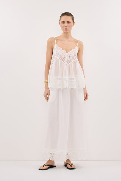 Stas wearing ELISA WHITE COTTON SHEER TOP