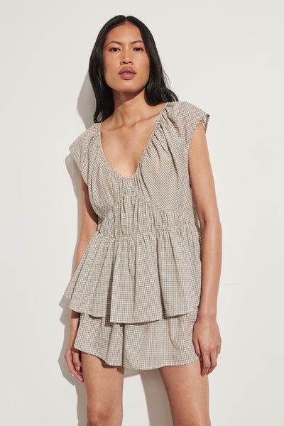 Ploy wearing ARABELLA CREAM CHECK TOP