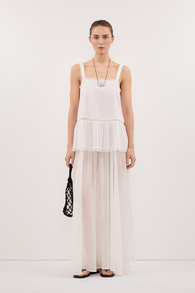Stas wearing ROSIN WHITE COTTON VOILE TOP