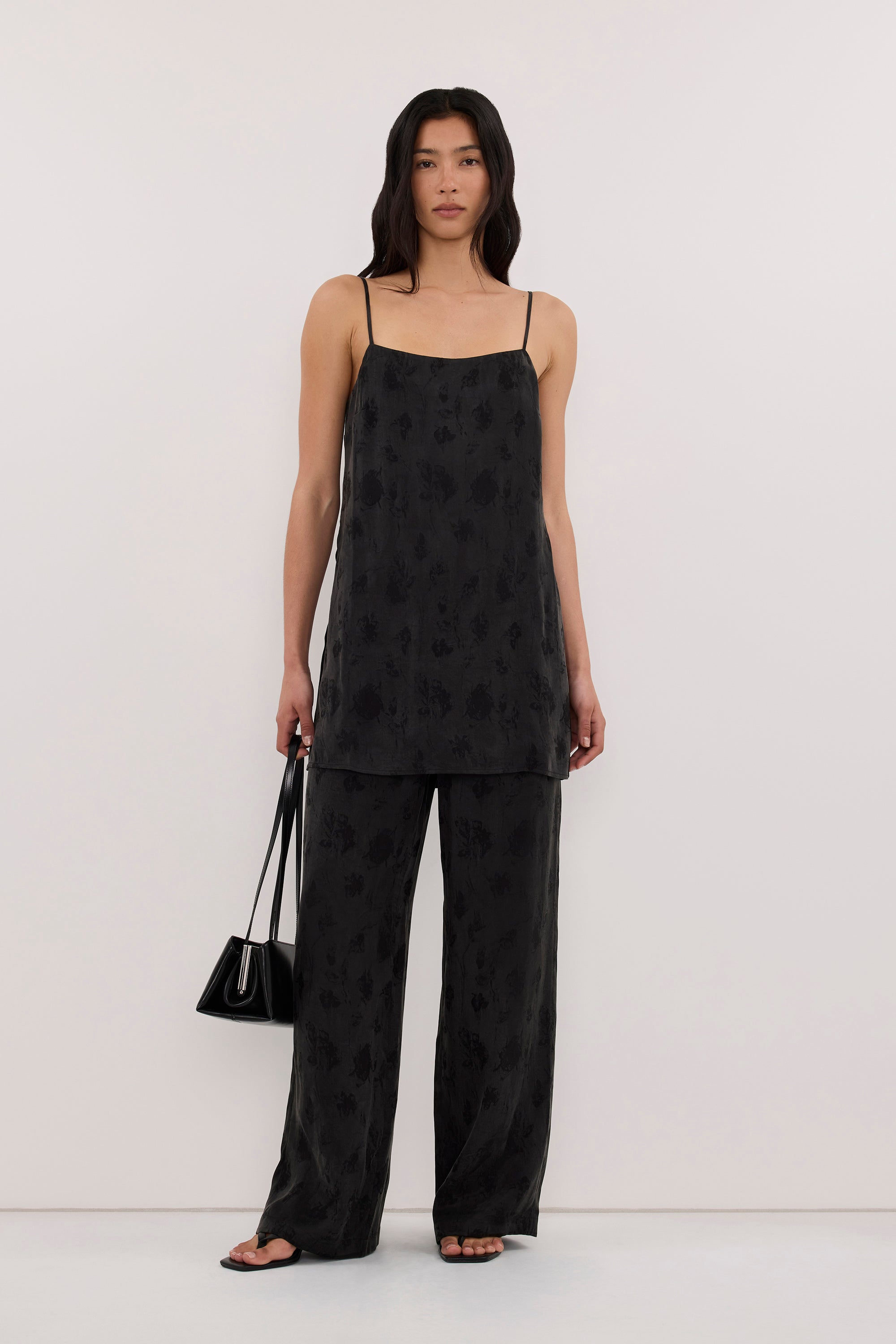 NARA BLACK JACQUARD LONGLINE CAMI TOP