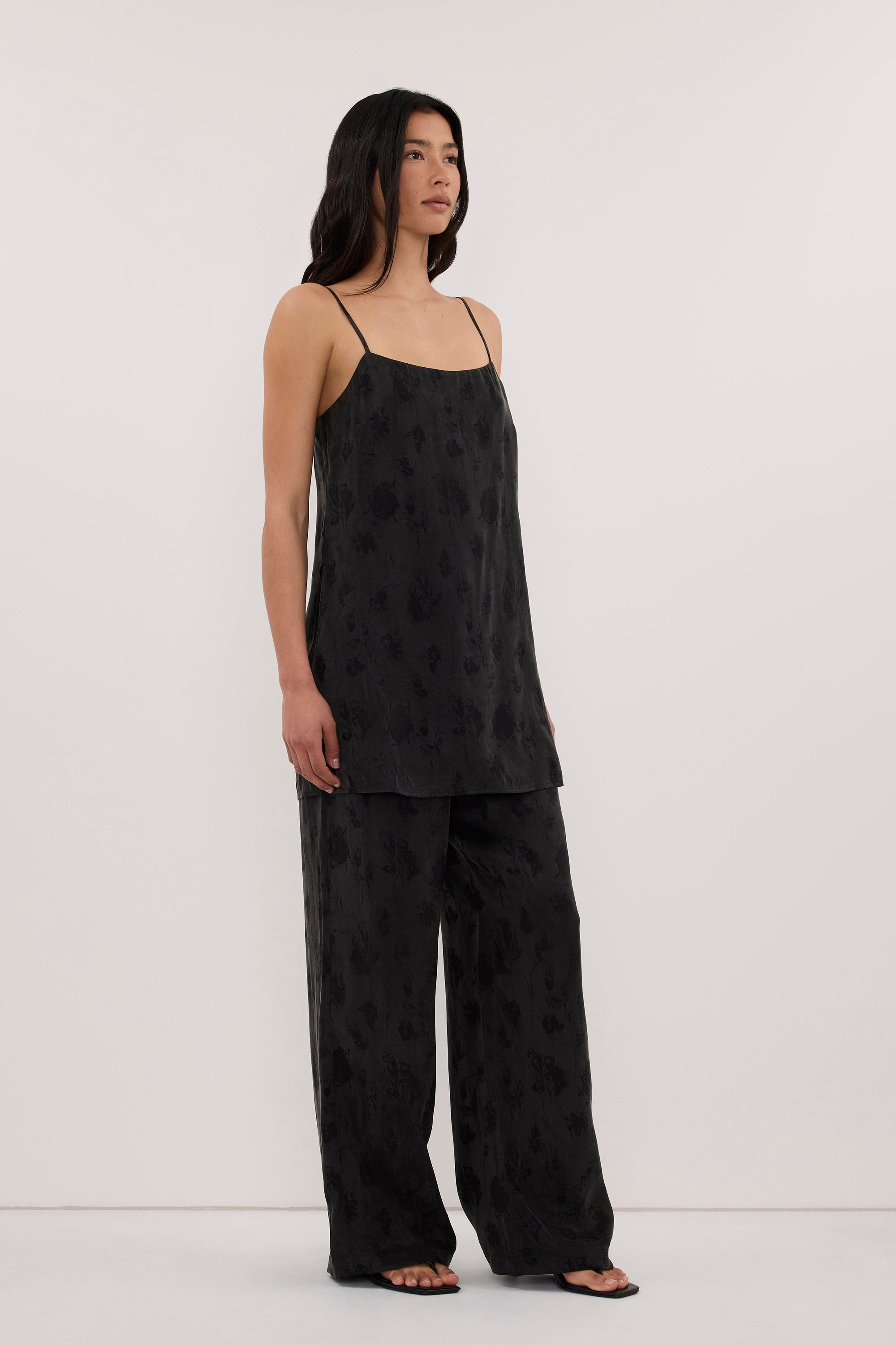 NARA BLACK JACQUARD LONGLINE CAMI TOP