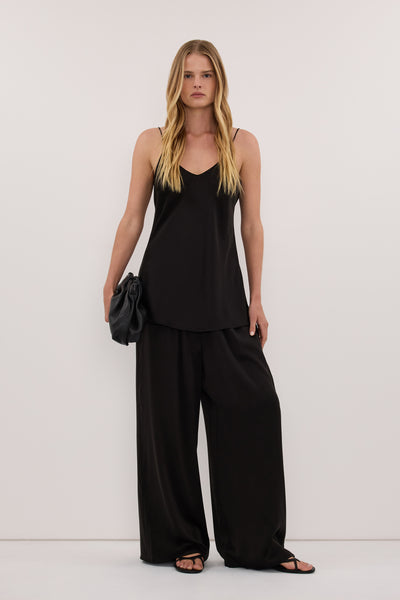 Zoe wearing JOANNE BLACK SILK SLIP TOP