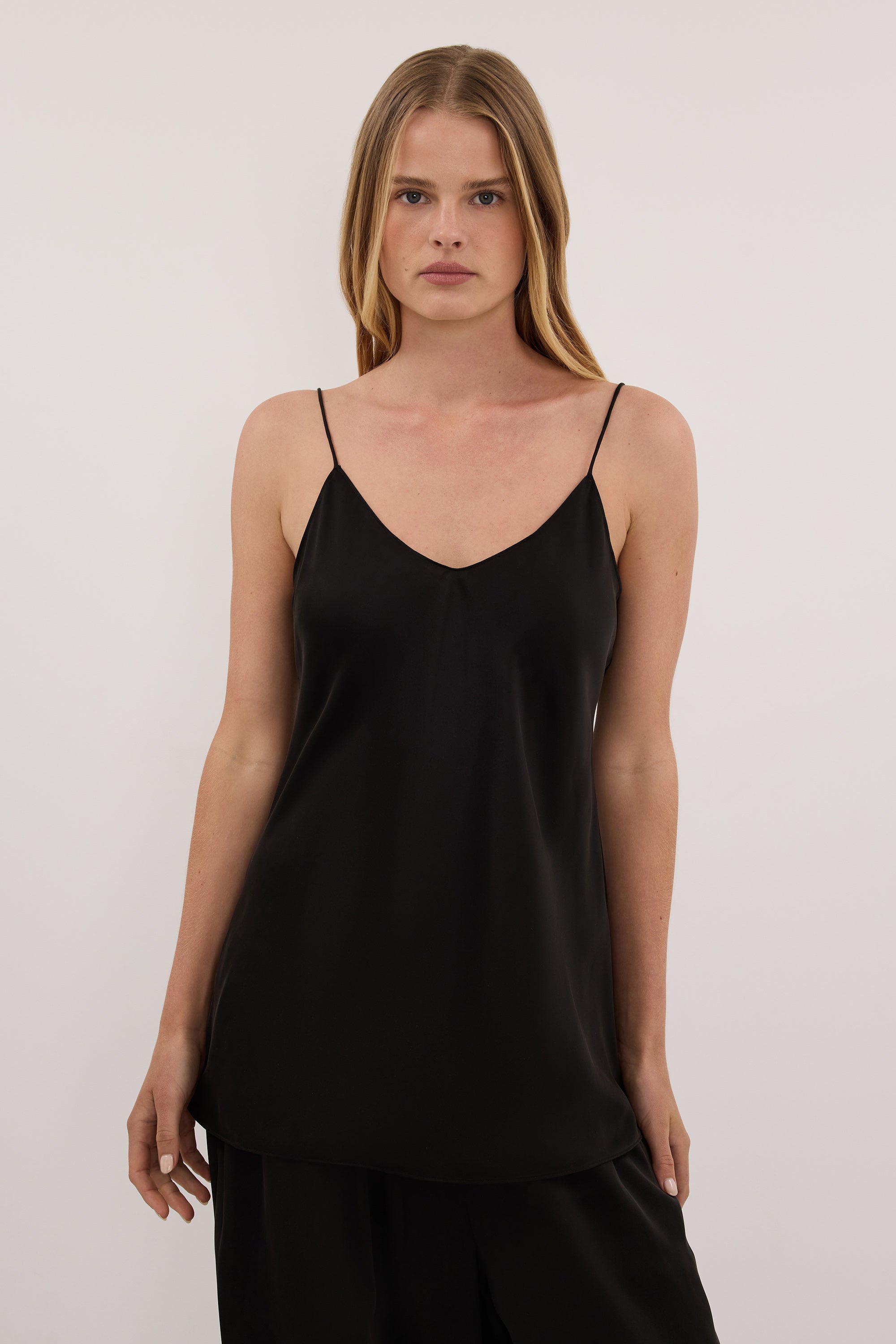 JOANNE BLACK SILK SLIP TOP