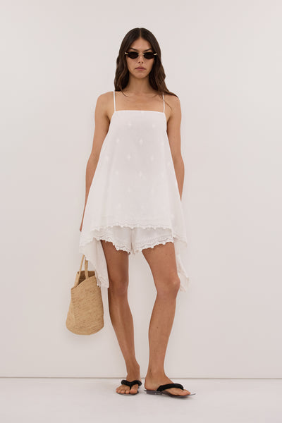 Helena  wearing SIERRA WHITE HANDKERCHIEF TOP - PRE ORDER