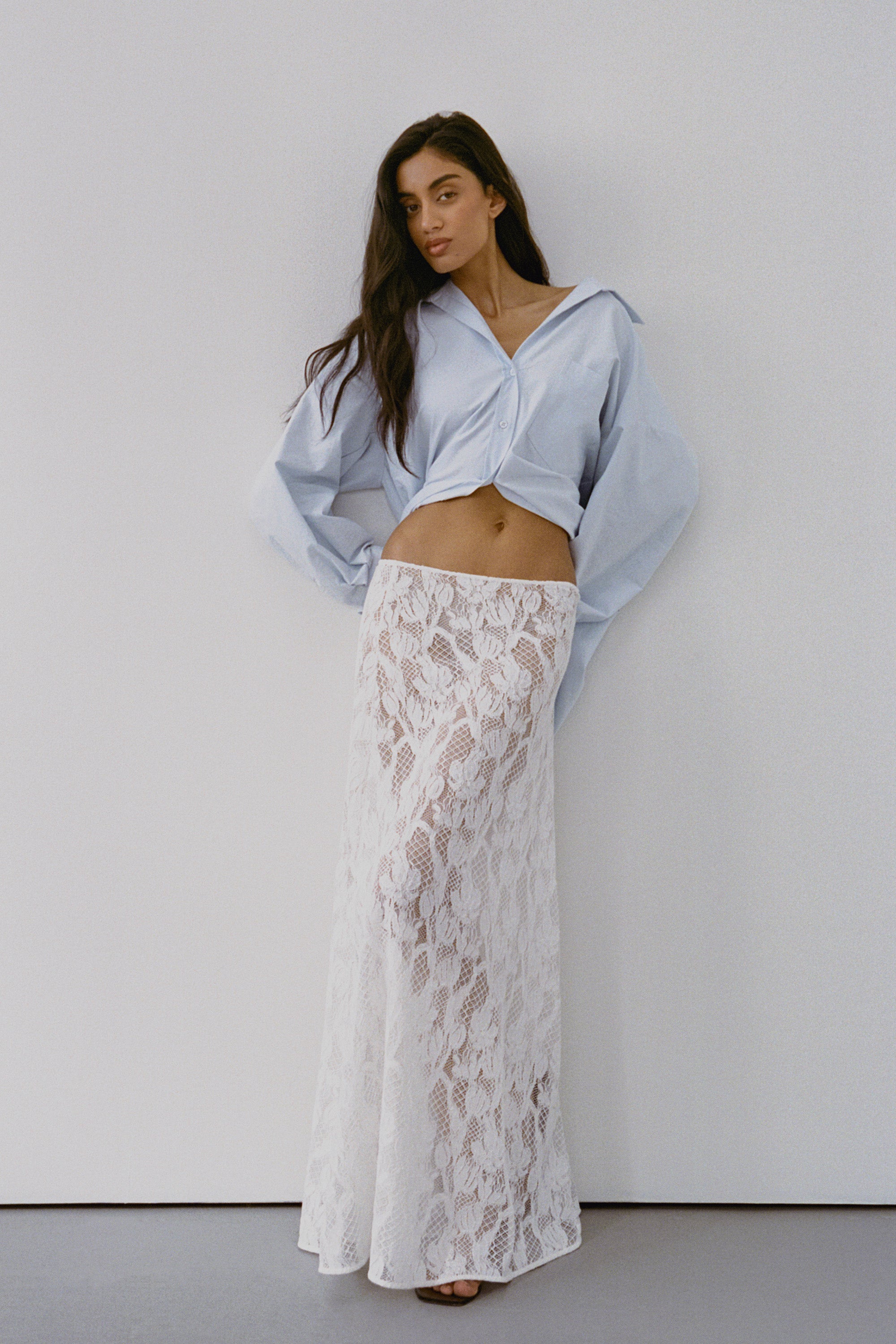 LUCINE WHITE LACE MAXI SKIRT