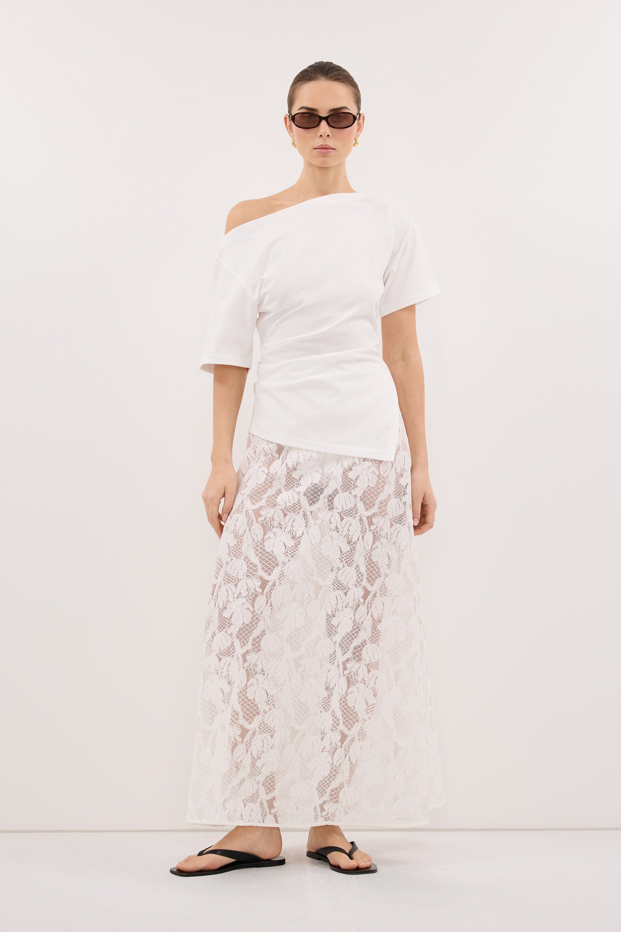 LUCINE WHITE LACE MAXI SKIRT