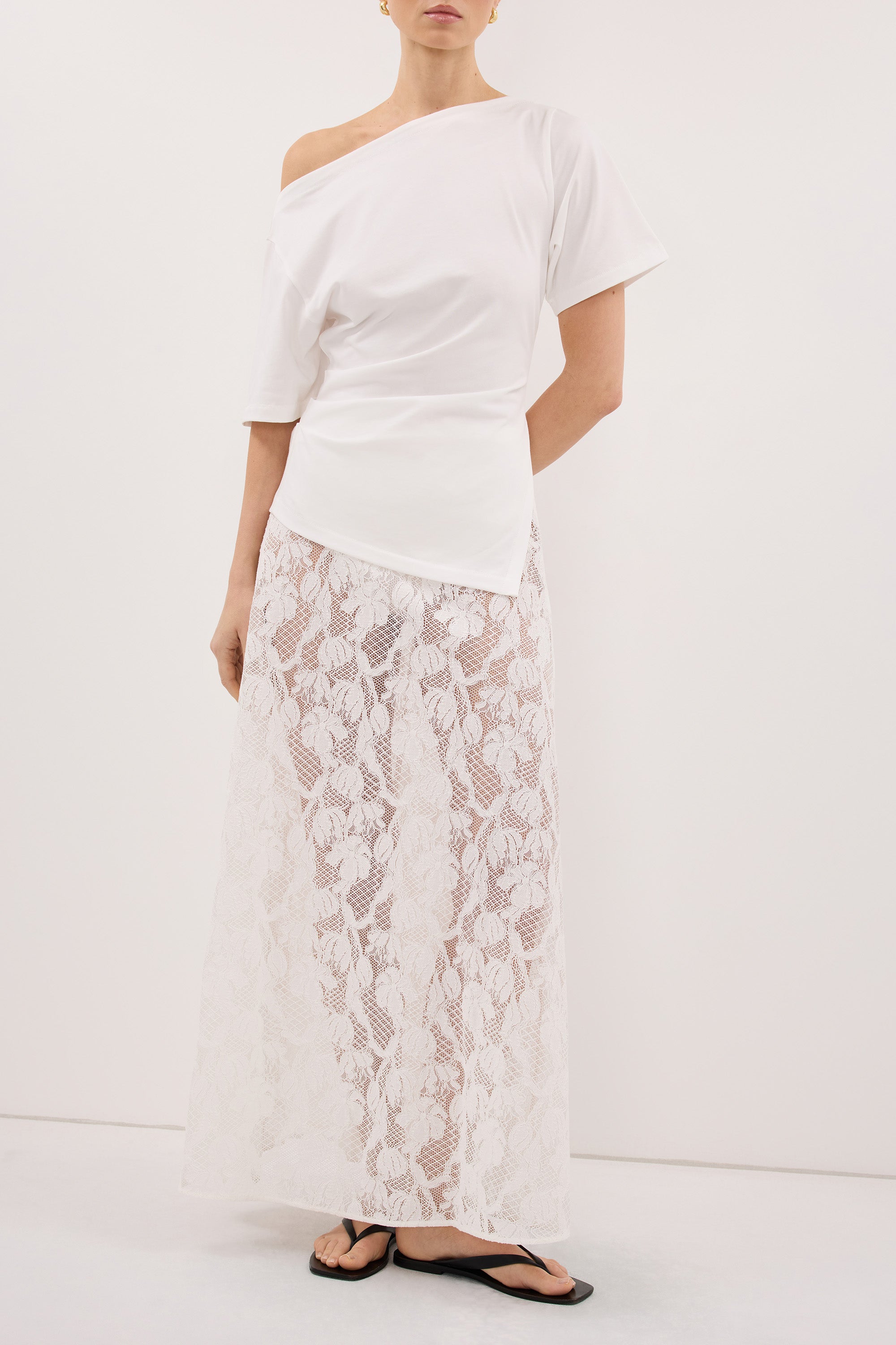 LUCINE WHITE LACE MAXI SKIRT