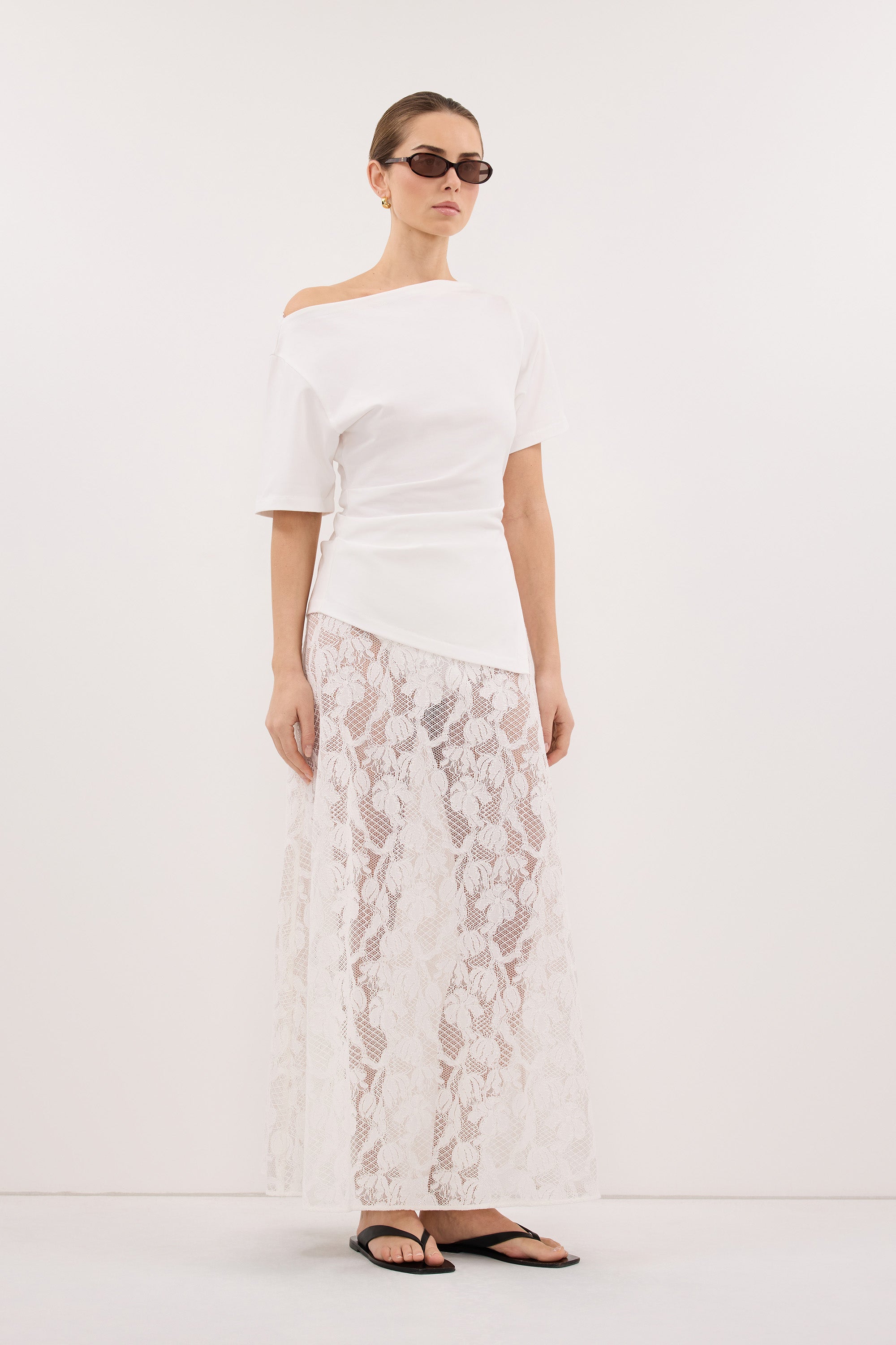 LUCINE WHITE LACE MAXI SKIRT