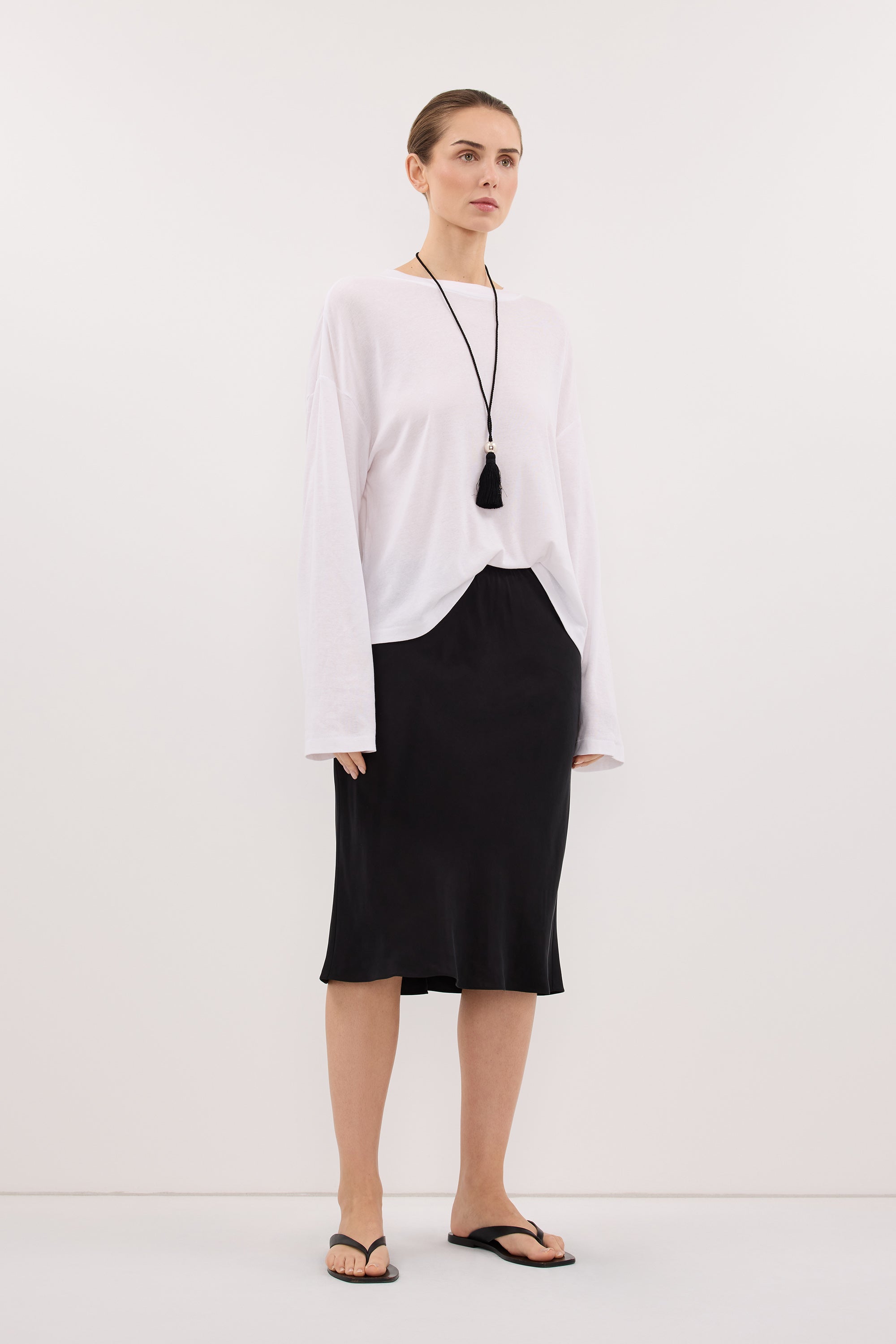 LOUISA BLACK CUPRO KNEE LENGTH SKIRT
