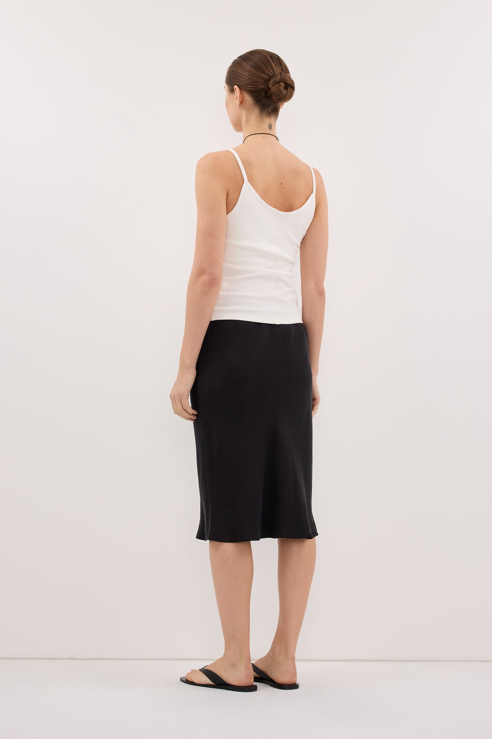 LOUISA BLACK CUPRO KNEE LENGTH SKIRT