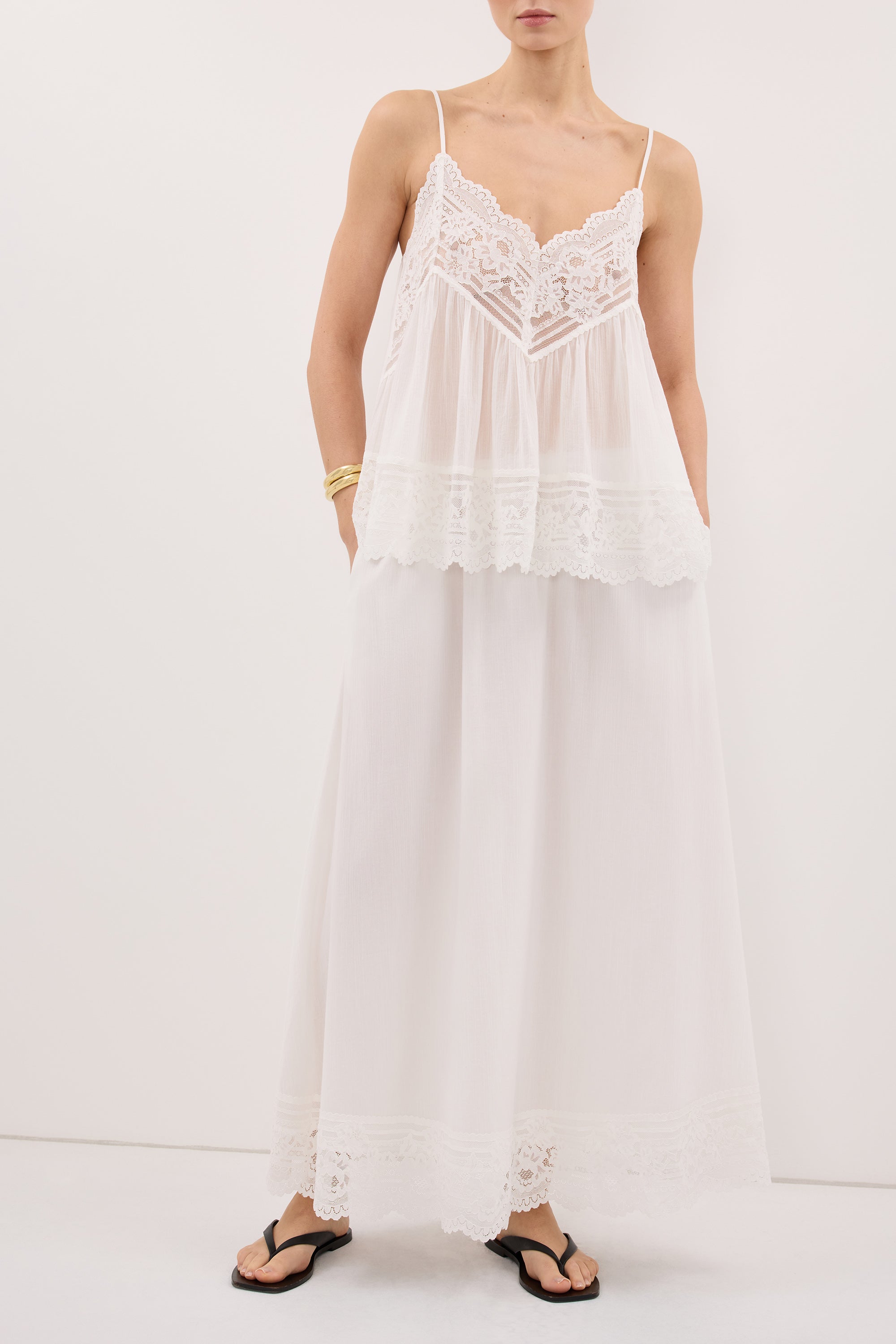 ELISA WHITE COTTON SHEER MIDI SKIRT