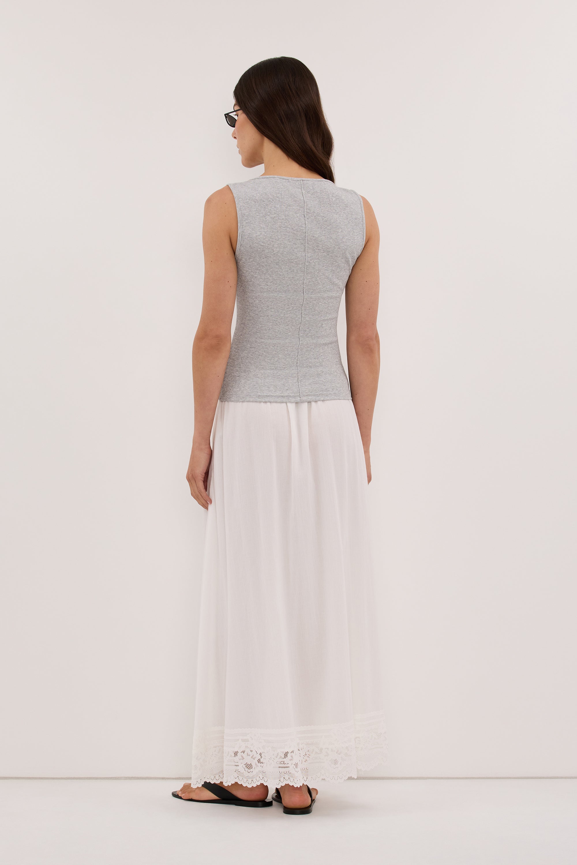 ELISA WHITE COTTON SHEER MIDI SKIRT