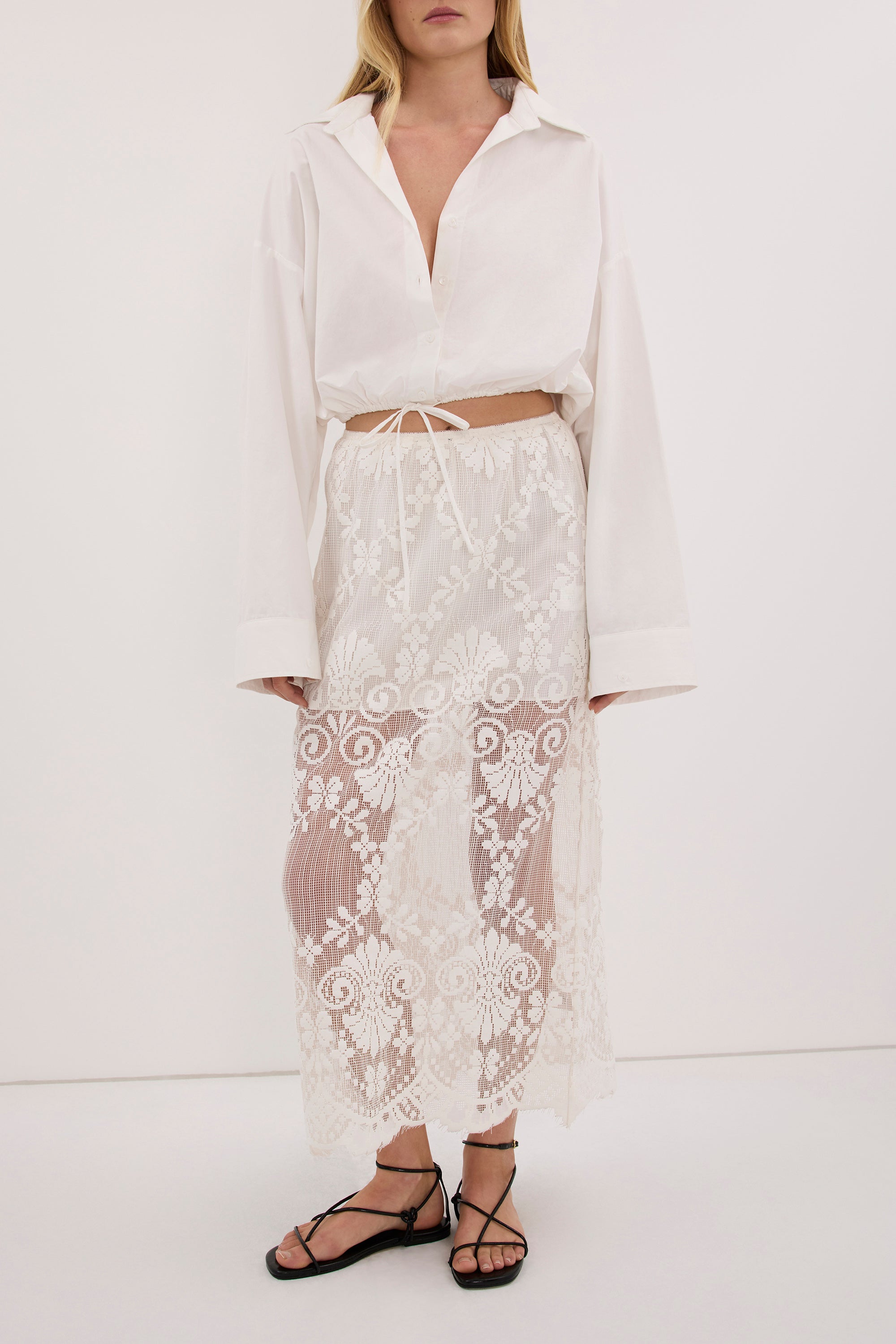 REINA IVORY LACE MIDI SKIRT