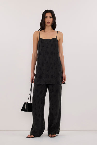 Zoey wearing NARA BLACK JACQUARD PANT