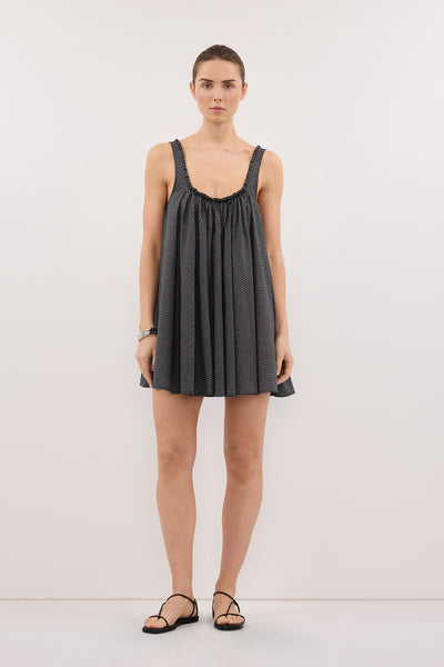 Stas wearing ARABELLA BLACK CHECK MINI DRESS