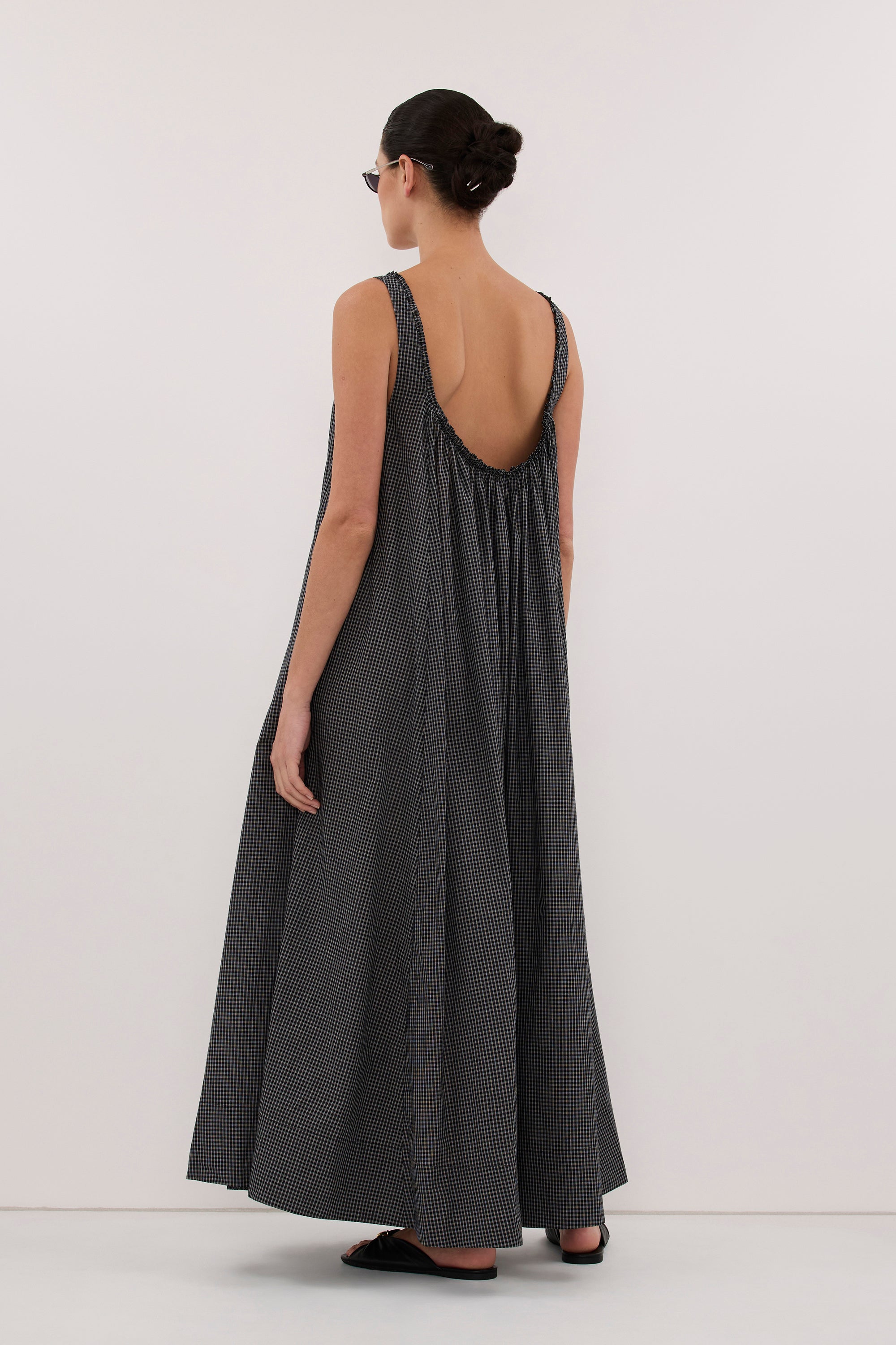 ARABELLA BLACK CHECK MIDI DRESS
