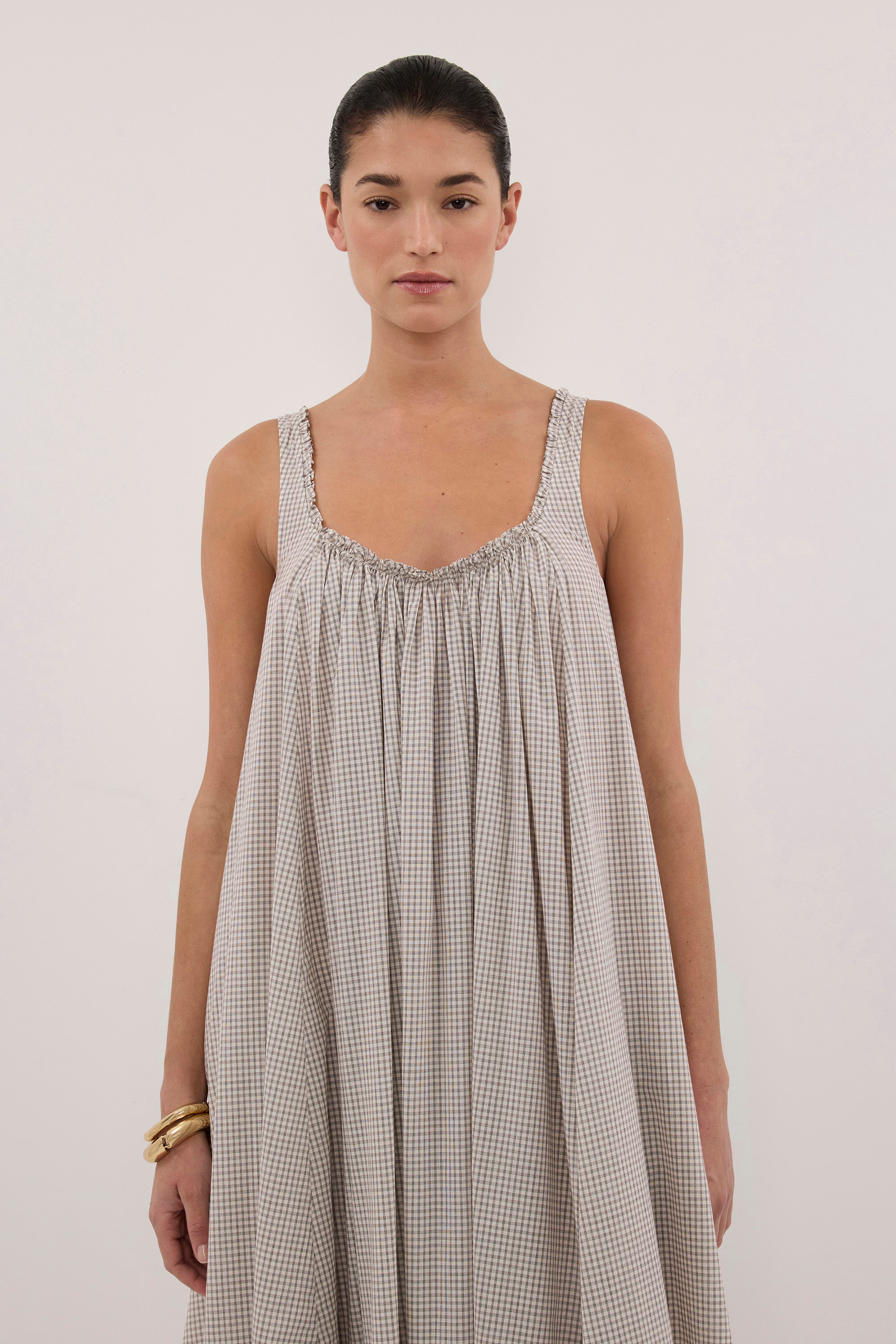 ARABELLA CREAM CHECK MIDI DRESS – DISSH