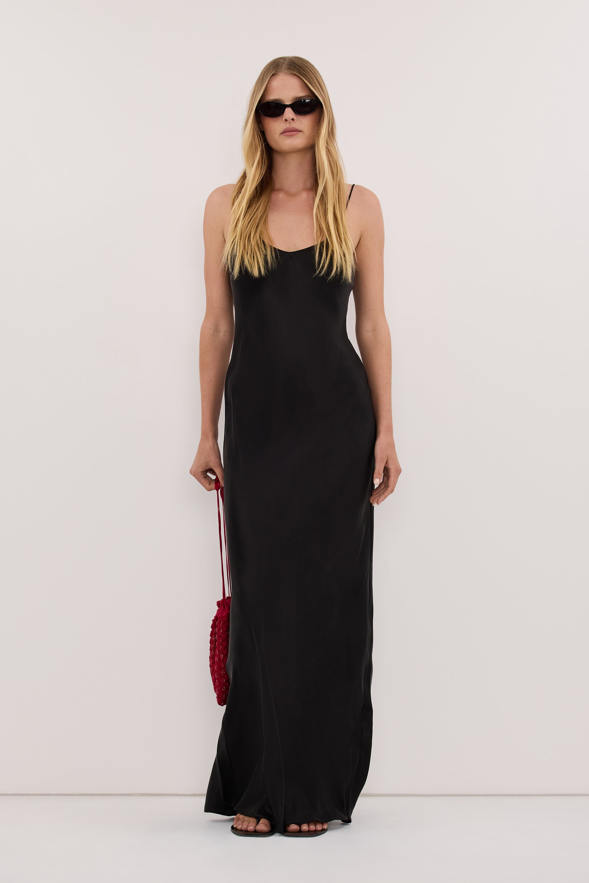 JOANNE BLACK SILK SLIP DRESS