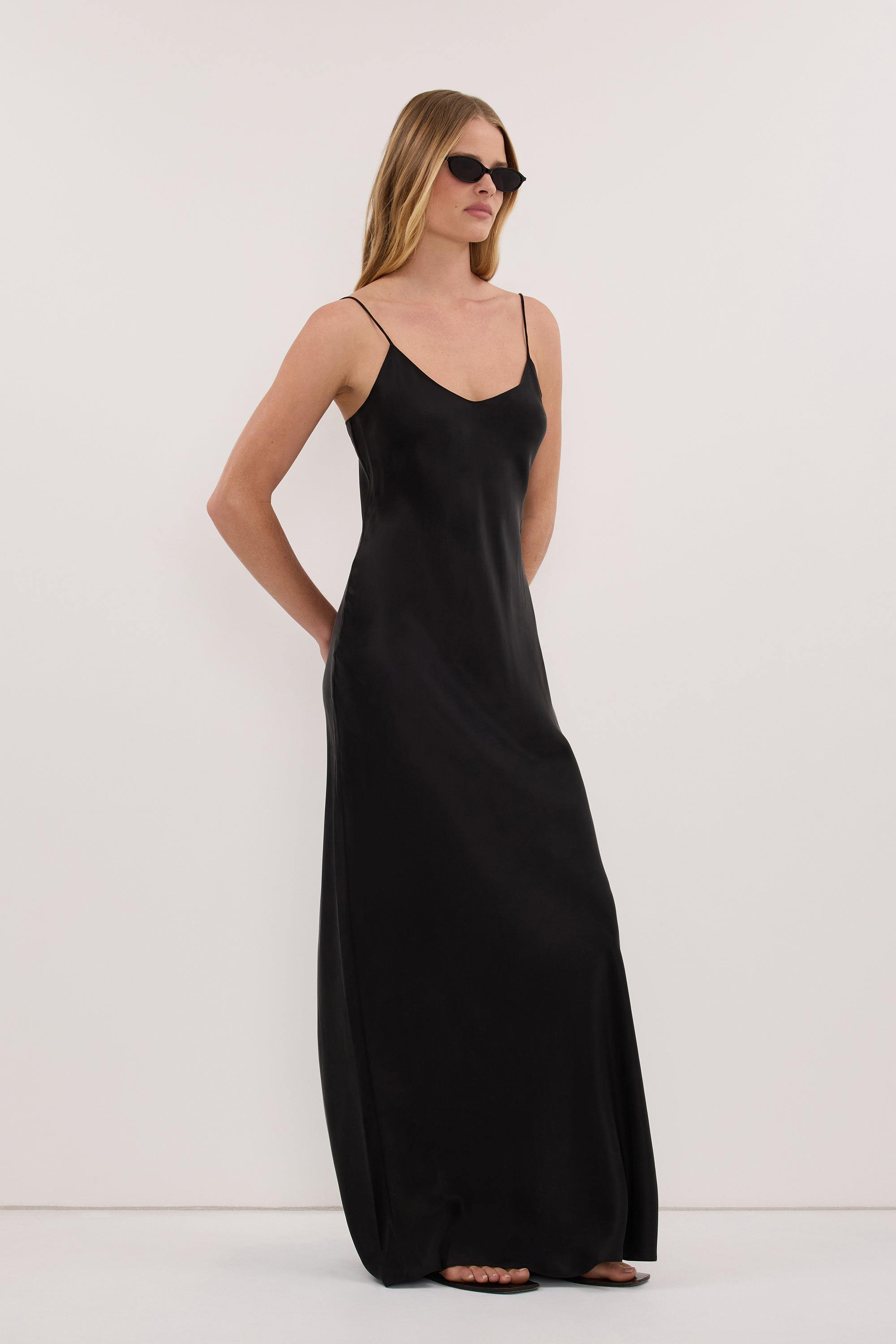 JOANNE BLACK SILK SLIP DRESS