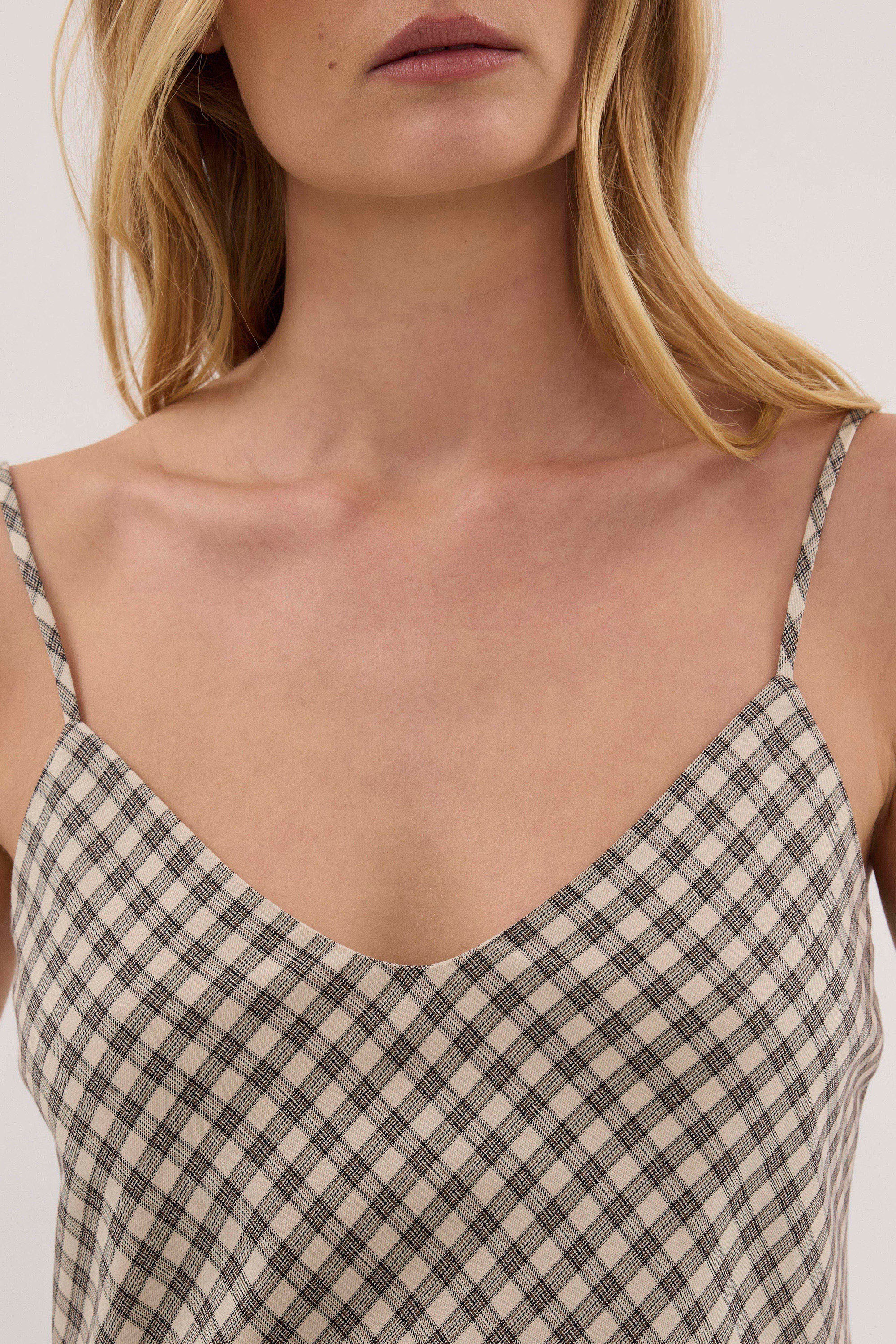 ODESSA BEIGE CHECK SLIP DRESS – DISSH
