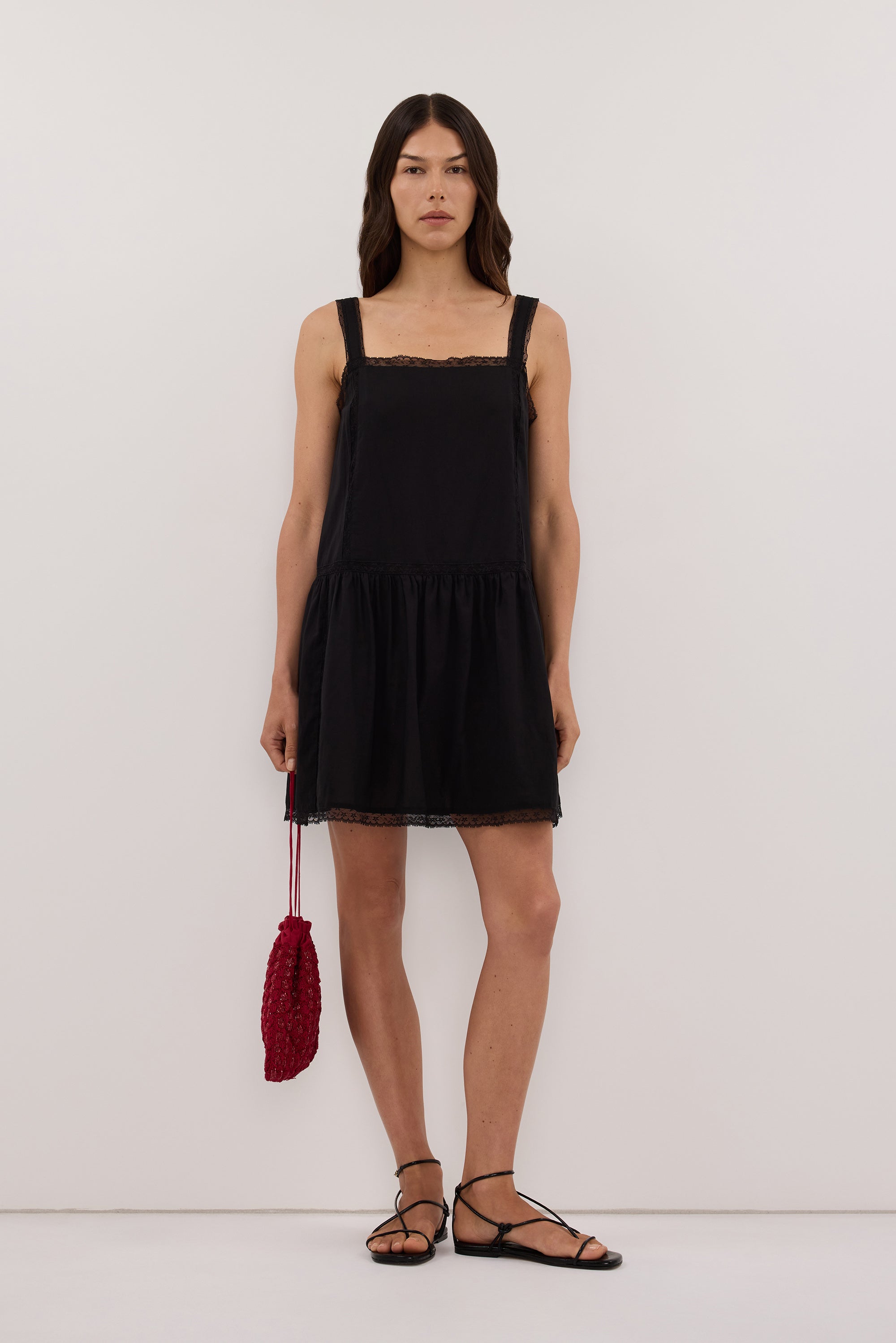 ROSIN BLACK COTTON VOILE MINI DRESS