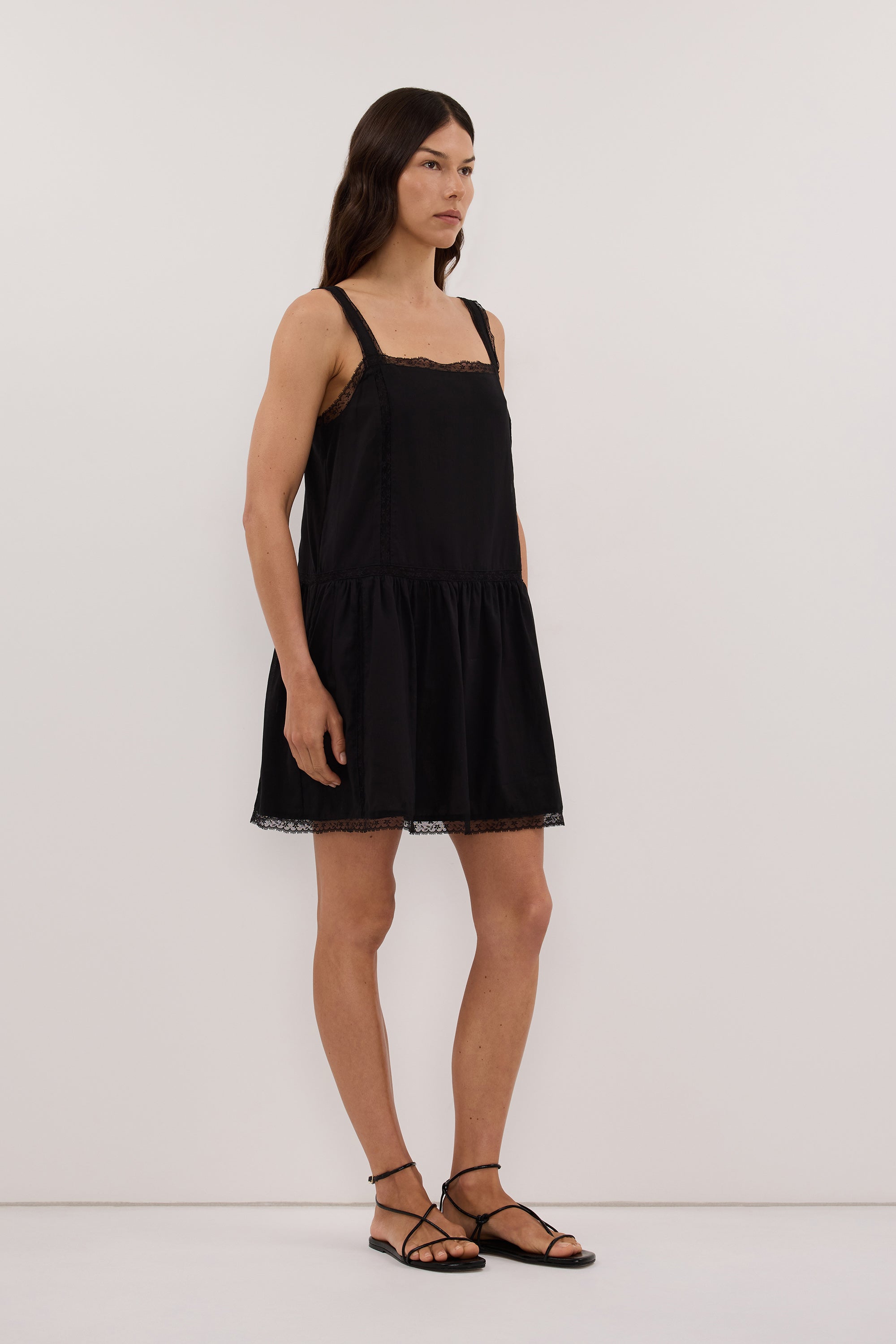 ROSIN BLACK COTTON VOILE MINI DRESS
