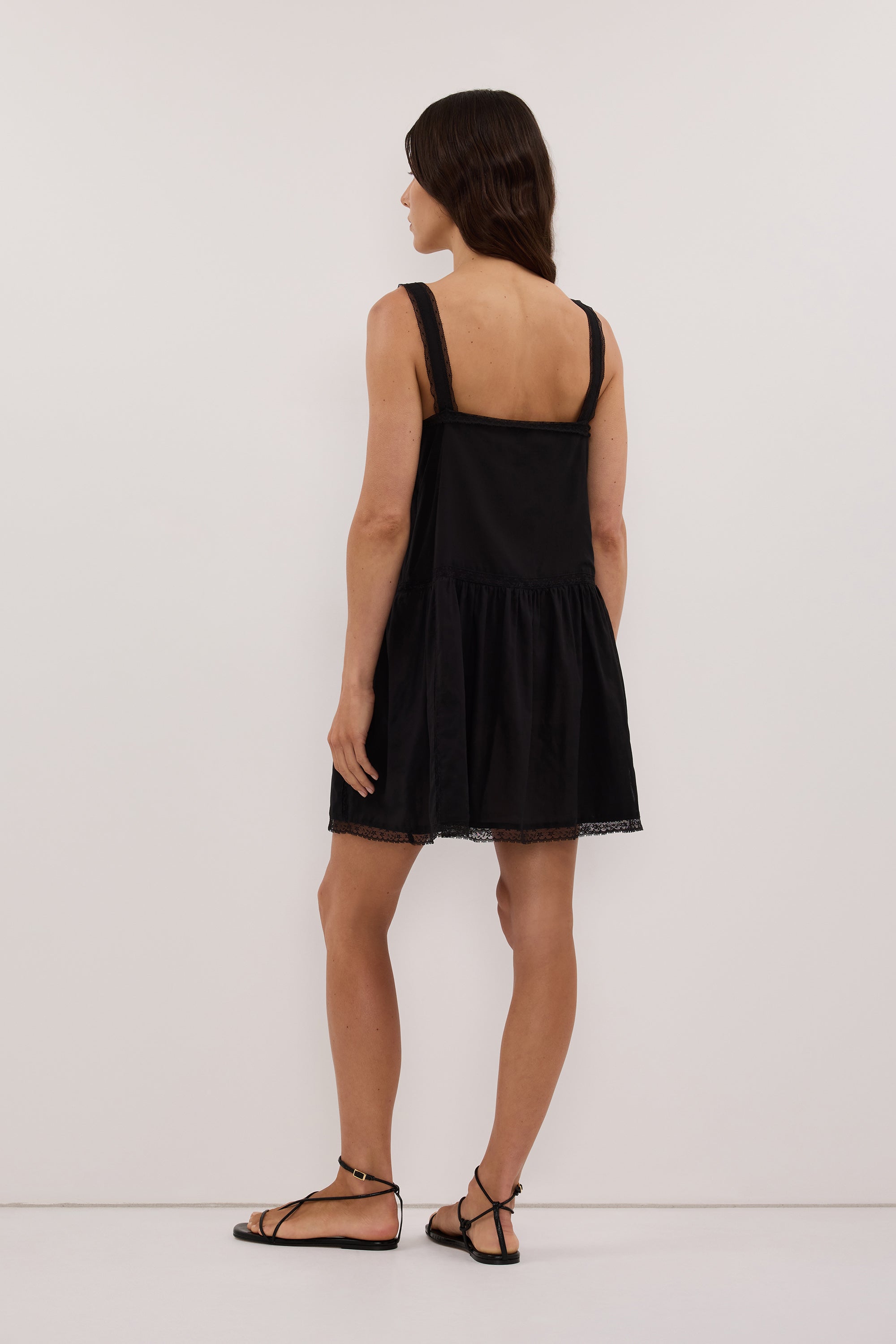 ROSIN BLACK COTTON VOILE MINI DRESS