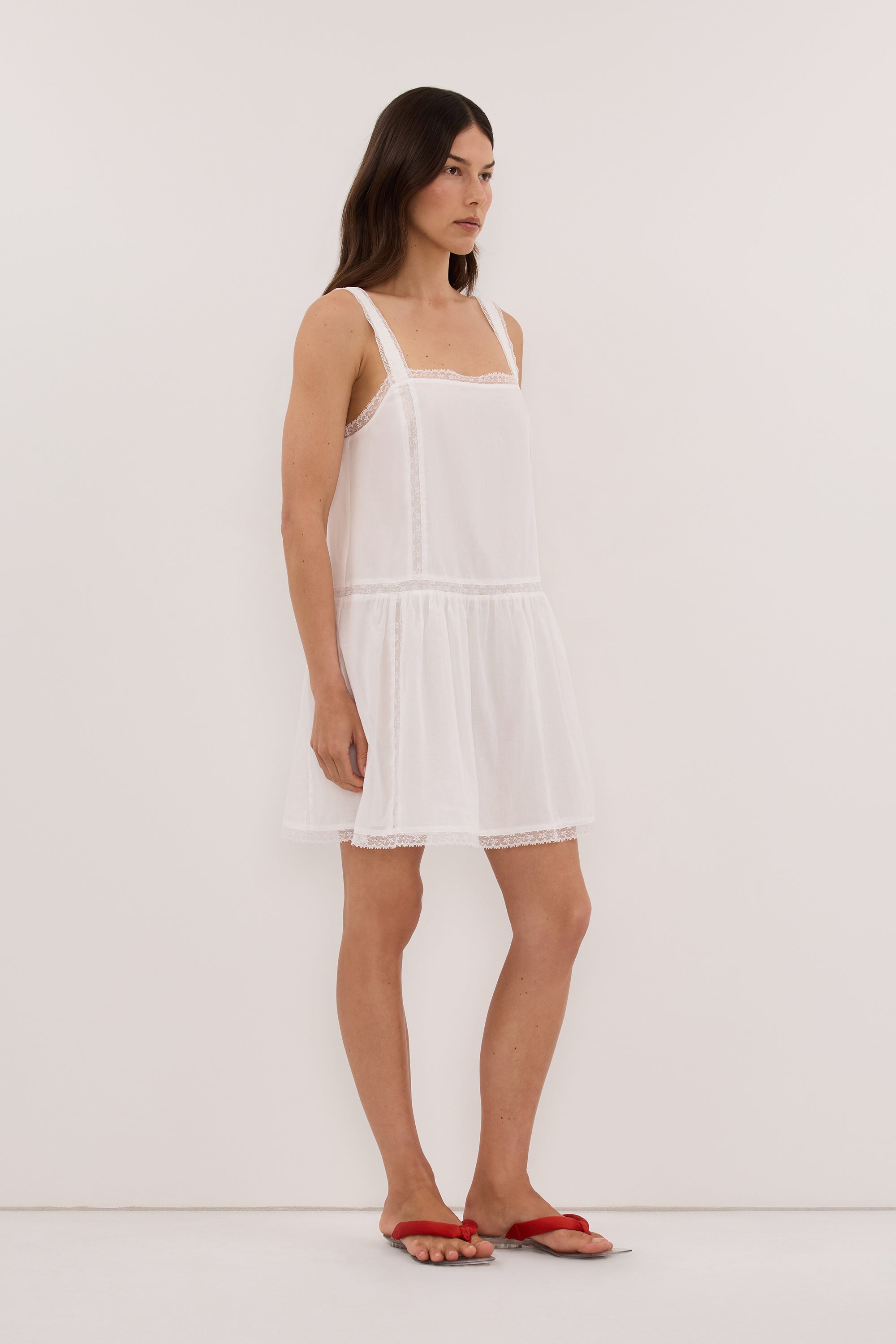 ROSIN WHITE COTTON VOILE MINI DRESS