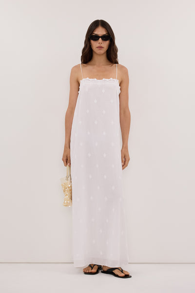 Helena  wearing SIERRA WHITE COTTON MIDI DRESS - PRE ORDER