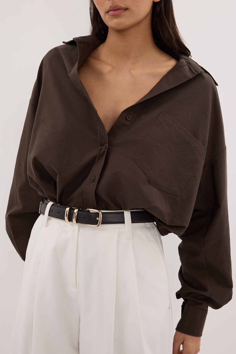 RHEA BITTER CHOC OVERSIZED COTTON SHIRT