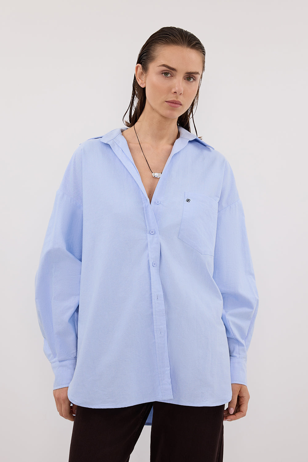 RHEA BLUE OVERSIZED COTTON SHIRT