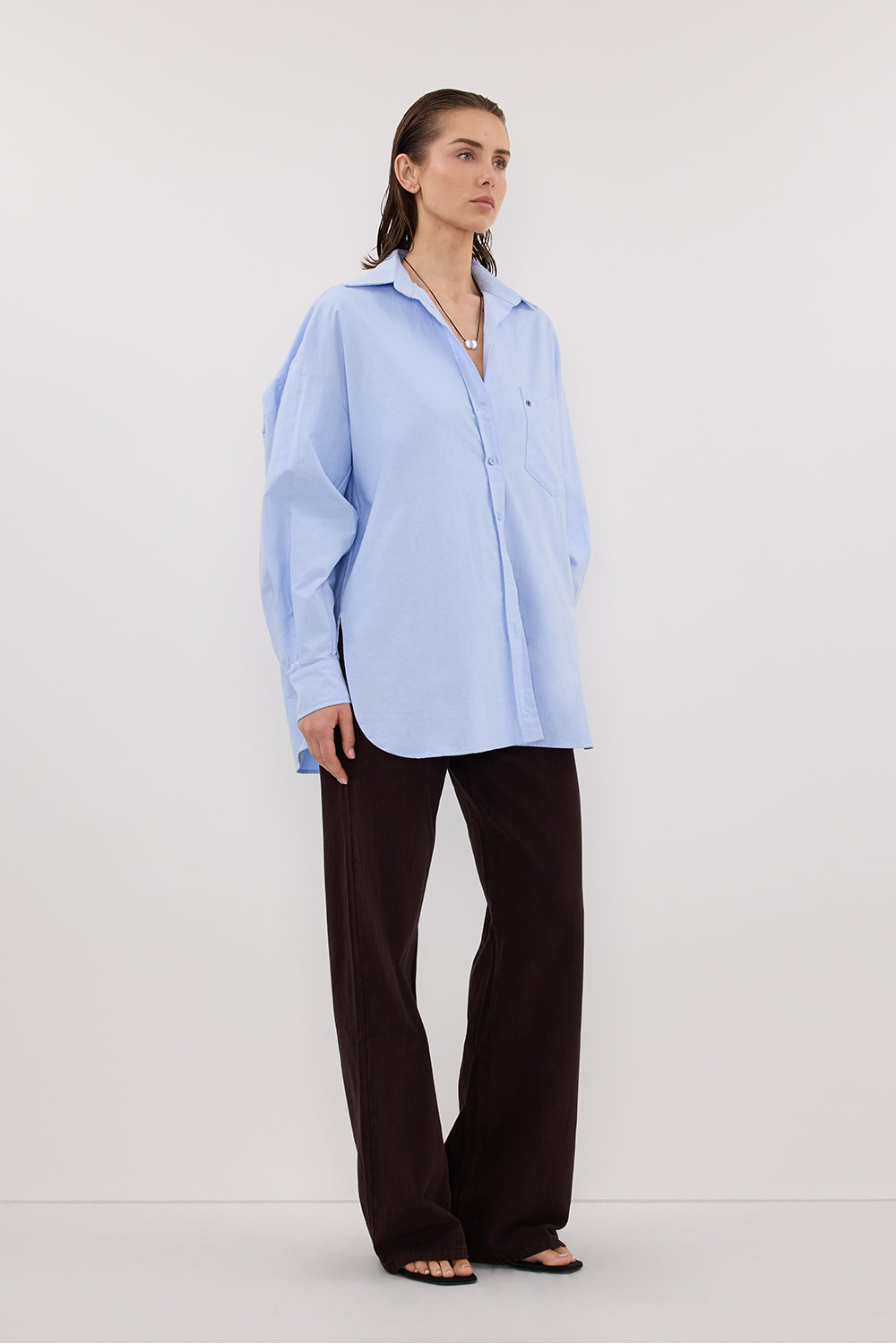 RHEA BLUE OVERSIZED COTTON SHIRT