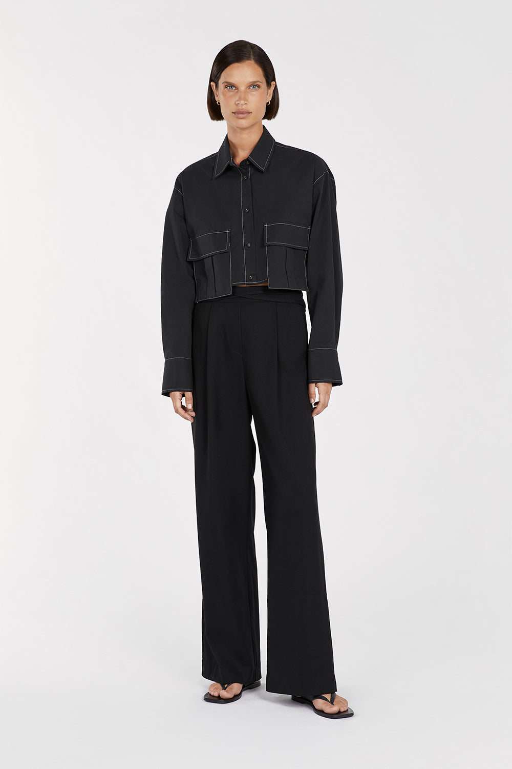 FRANKIE BLACK CROPPED POPLIN SHIRT