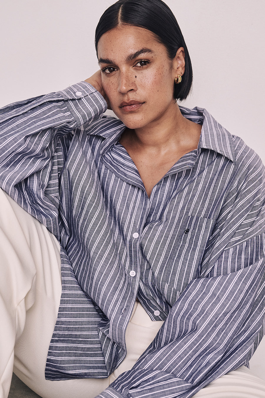 SHARNI BLUE COTTON STRIPE SHIRT