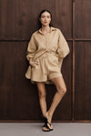 LUNE TAN OVERSIZED LINEN SHIRT