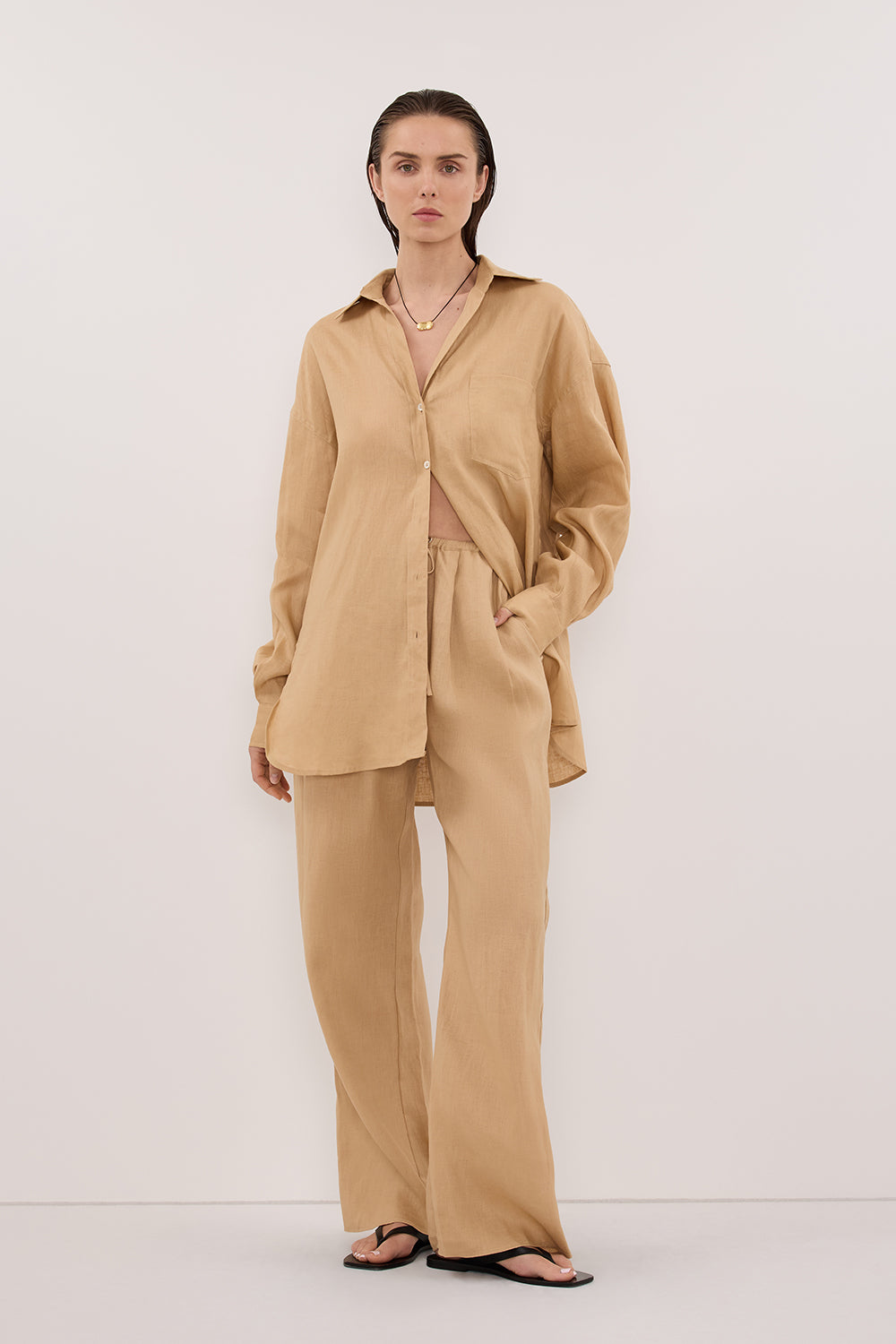 LUNE TAN OVERSIZED LINEN SHIRT