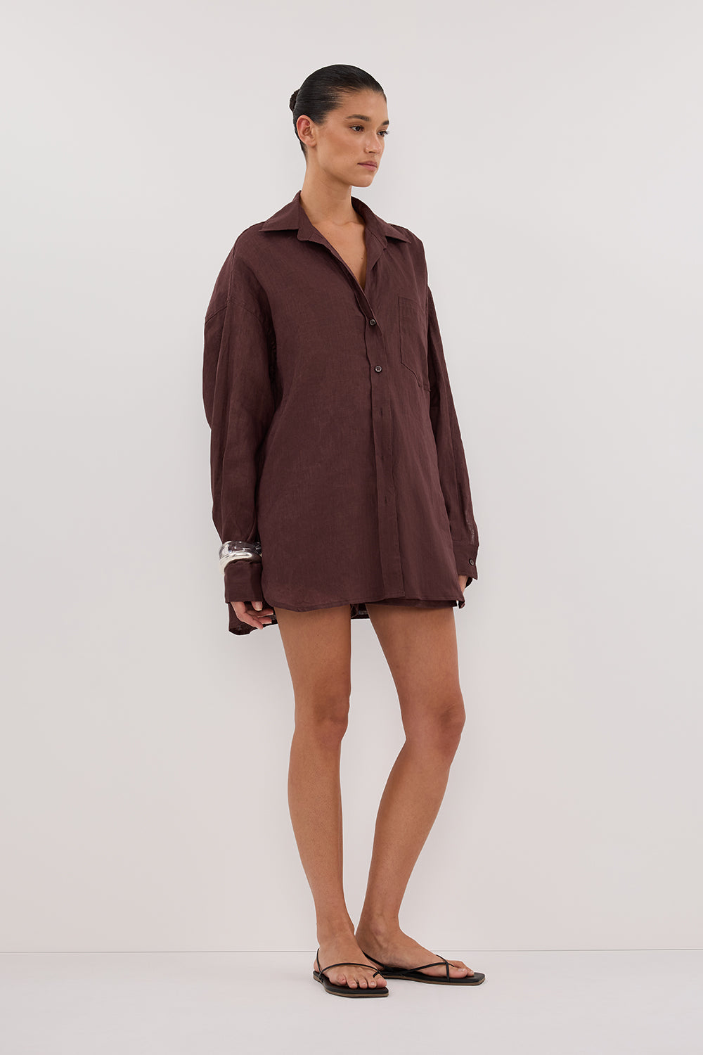 LUNE WALNUT OVERSIZED LINEN SHIRT