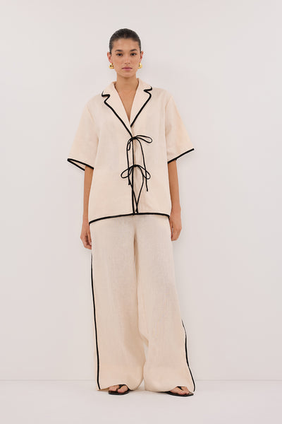 Aude wearing VON CREAM LINEN SHIRT