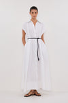 LANA WHITE LINEN MIDI SHIRT DRESS