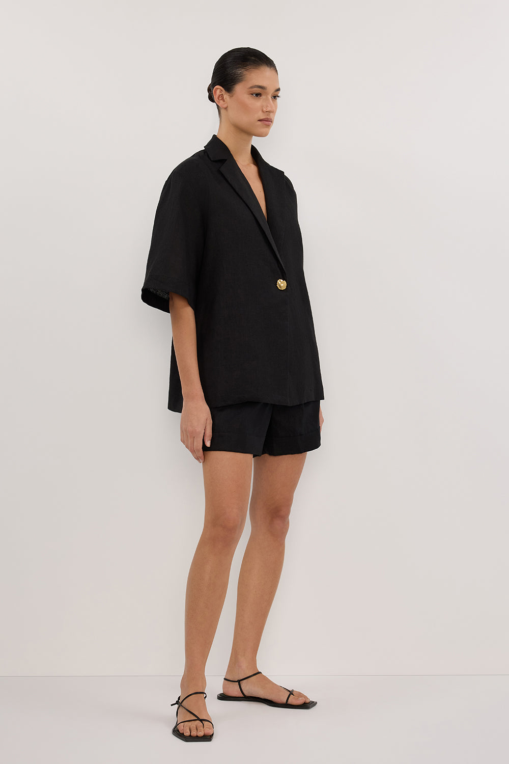 NALA BLACK LINEN RESORT SHIRT | Dissh